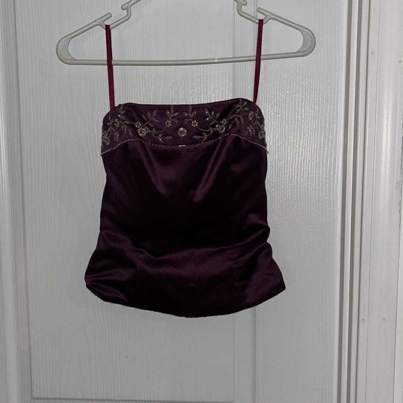 Impressions Tops - Embroidered Purple Satin Camisole By Impressions Xs